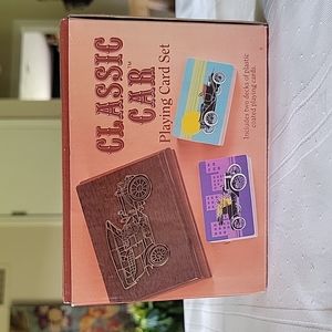 Vintage Classic Car Playing Card Set Wooden Box